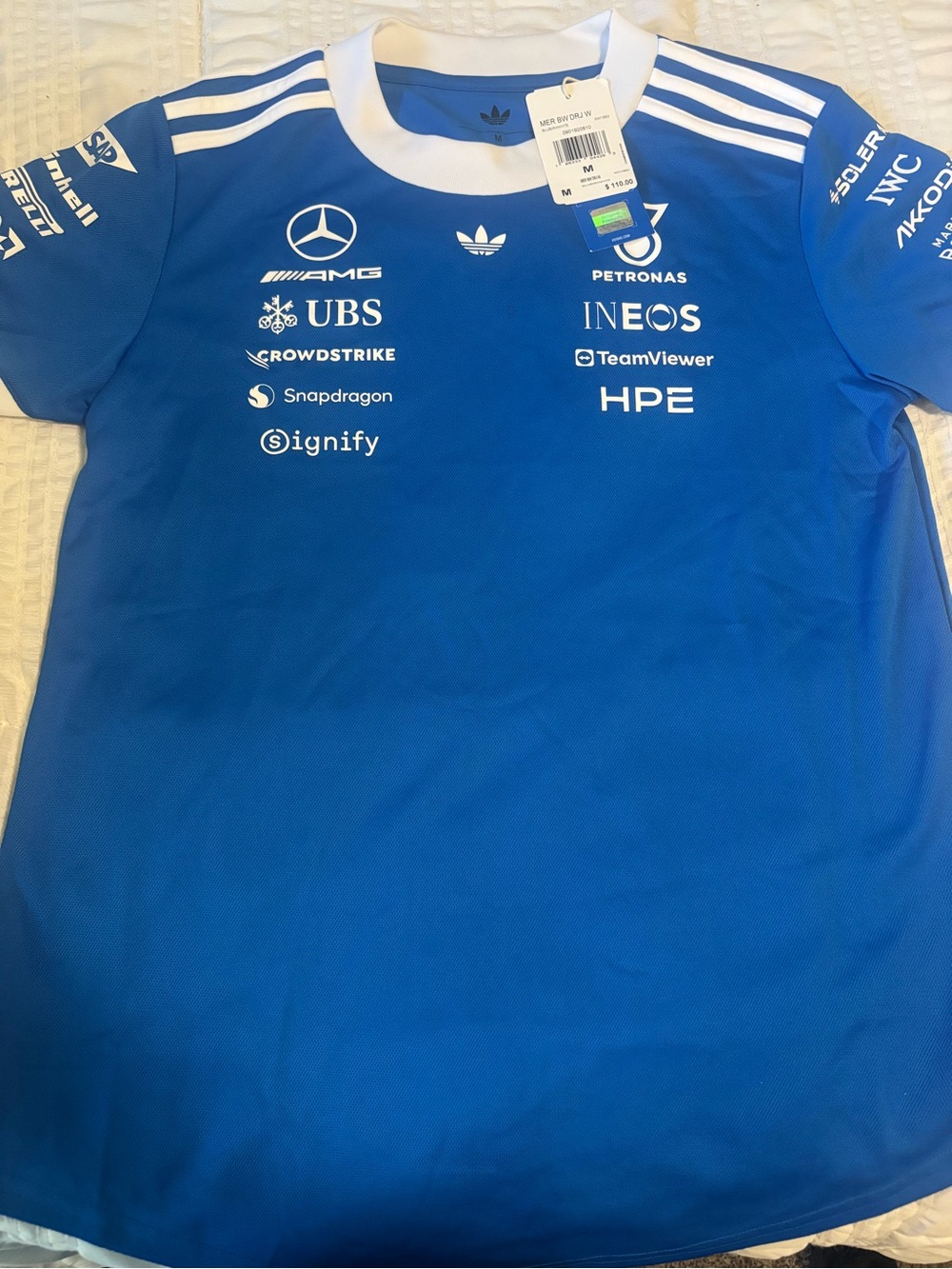 adidas Blue and White Mercedes-AMG Petronas Team Jersey